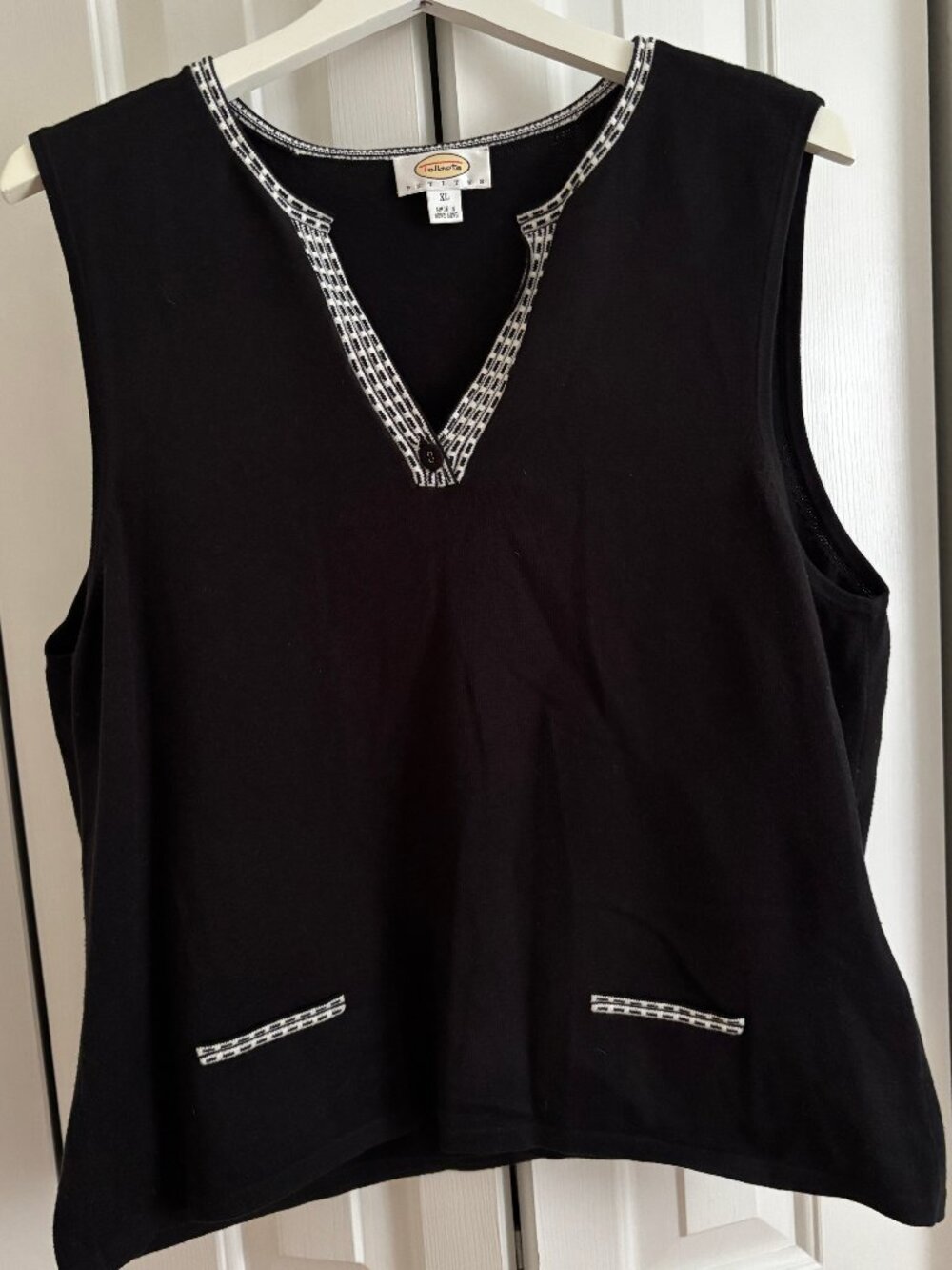 Talbots XL Petite Cotton Blend Knit Sleeveless Women's Tank, Black and White